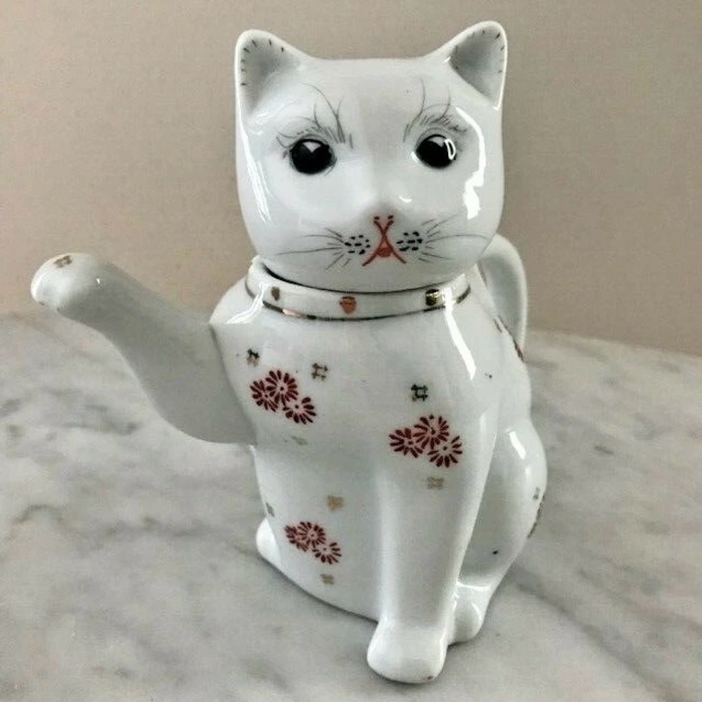 Ceramic Cat Teapot with Floral Design